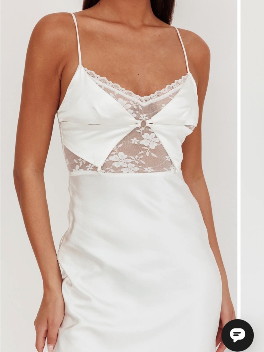 Selfie Leslie White Satin Slip with Lace Bodice